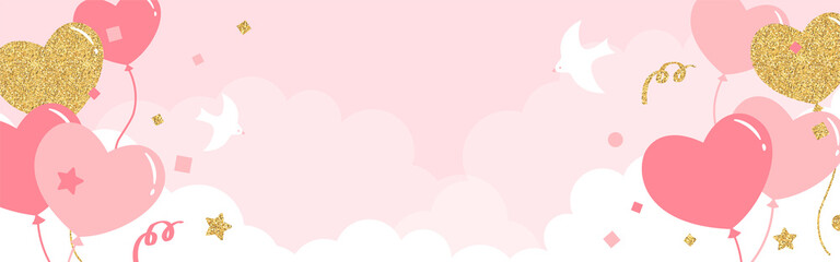 festive vector background with heart balloons in the sky for banners, cards, flyers, social media wallpapers, etc.