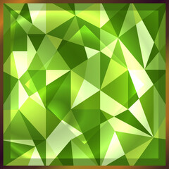 Fototapeta na wymiar Square green gem emerald in golden frame. Shiny precious gemstone background. Abstract beautiful gemstone texture in deep and sparkling shades of green. Vector illustration.