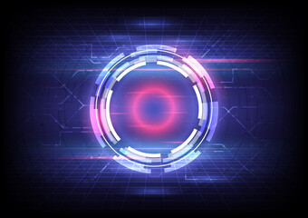 Futuristic Sci-Fi glowing HUD circle. Abstract hi-tech background. Hologram of head-up display interface. Virtual reality technology for web, placeholder and landing page. Teleport gate