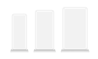 Promotional Door Shape Display Stand Banner with Various Sizes, Isolated on White Background. Vector Illustration