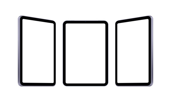 Set of Tablet Computers Mockups Isolated on White Background, Front and Side View. Vector Illustration