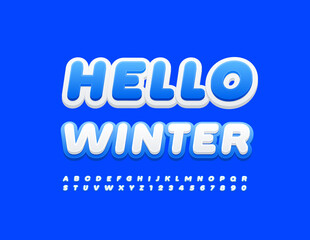 Vector creative Sign Hello Winter. White Kids Font. Artistic Alphabet Letters and Numbers set