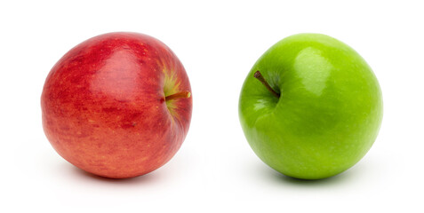 Fresh red apples and green apples are isolated on white background.