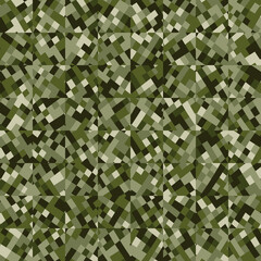 Seamless checkered camouflage. The squares are cut into rectangles. Chaotic coloration of green shades.