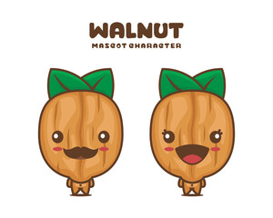 cute walnut cartoon mascot, bean vector illustration