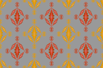 Ikat geometric folk ornament red-brown, ethnic fabric pattern seamless tribal in aztec style, curtain, tribal embroidery, indian, folk pattern, cyan background cloth patter