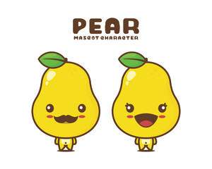 cute pear cartoon mascot. fruit vector illustration