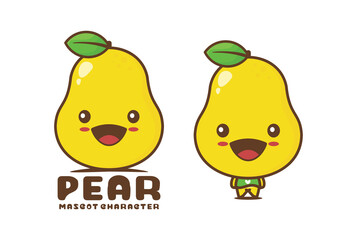 cute pear cartoon mascot. fruit vector illustration