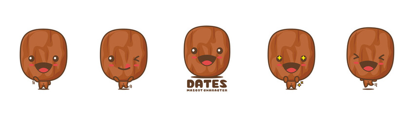 cute dates cartoon mascot, fruit vector illustration, with different facial expressions and poses