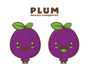 funny plum cartoon mascot, fruit vector illustration