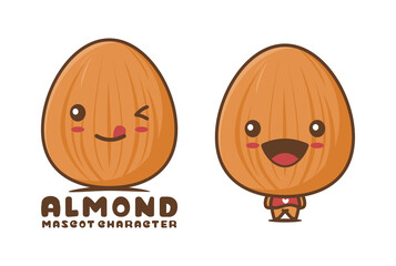 cute almond cartoon mascot. bean vector illustration
