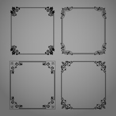 Set of decorative frames Elegant vector element for design in Eastern style, place for text. Floral black and gray borders. Lace illustration for invitations and greeting cards