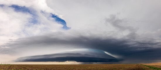 Storm clouds from a supercell thunderstorm in Kansas