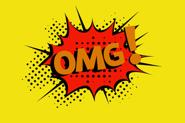 OMG comic style message in red speech bubble cartoon vector illustration in retro pop art style on halftone background