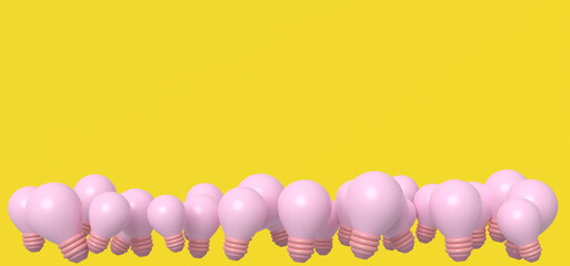 Minimal light bulb on Yellow background, Trendy 3d rendering.