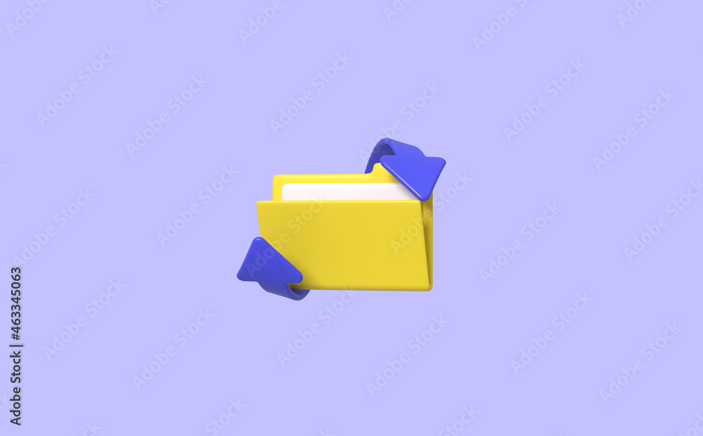 Poster computer folder with arrow around isolated on purple background. 3d rendering.