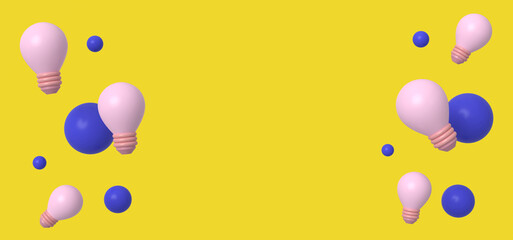 Minimal light bulb on Yellow background, Trendy 3d rendering.