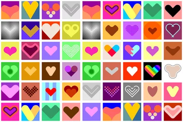 Zelfklevend Fotobehang Harten decoratieve naadloze vector achtergrond. Grote bundel gekleurde hartvormen, ontwerpelementen. ©  danjazzia