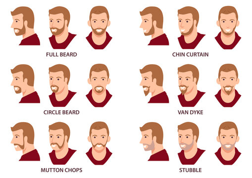 Men faces with facial hair avatar set