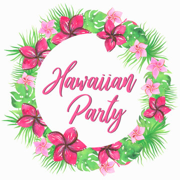 Hawaiian Party, wreath. Watercolor illustration.