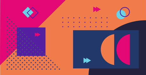Abstract geometric background. Bauhaus, Memphis minimalist retro poster graphic vector illustration. Abstract trendy pattern of square and round shapes.