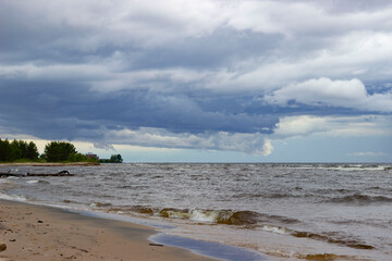 the sky in the clouds before the storm in Lake Onega