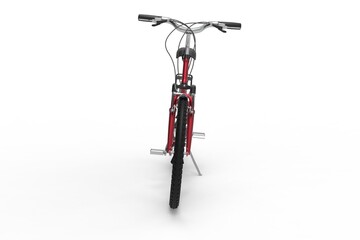 Back view of red bicycle red on white background