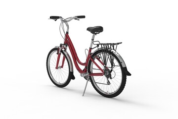 Fototapeta na wymiar 3D illustration of side view of a red bicycle on white background