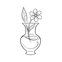 The flower is in a glass vase with water. Doodle sketch isolated on white background. Hand drawn vector illustration