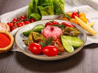 Pickled vegetables mix in the plate
