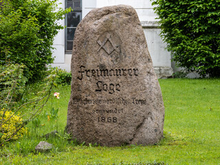 Memorial stone in front of Freemason's Hall in Flensburg Schleswig Holstein Germany