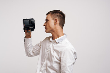 portrait of a man entertainment virtual gaming future 3D light background