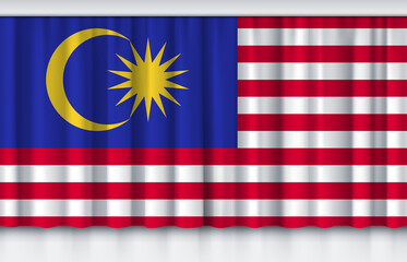Flag of Malaysia on silk curtain, stage performance event ceremony show illustration