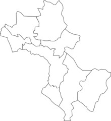 Simple blank white vector map with black borders of urban city municipal units of Thessaloniki, Greece