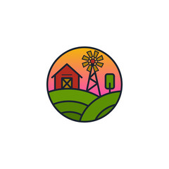 Illustration Vector Graphic of Barn with Garden and Windmill. Good for natural agricultural products