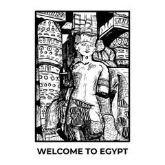 Egyptian ruins vector sketch. desert, egypt vector drawing. luxor egypt. sketch of pharaoh. vector. eps