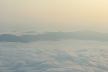 foggy landscape of mist at sunrise