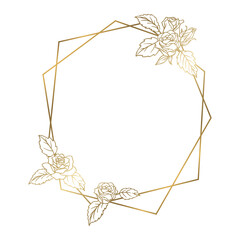 薔薇の花を装飾したデザインフレーム　金色の線画