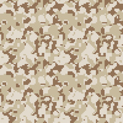 Digital camouflage. Seamless pixeled camo pattern. Military  texture. Brown desert color.  Vector fabric textile print designs. 