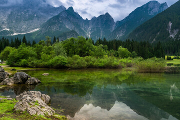 Beautiful Landscape of Alpine Lake and Julian Alps in Italy