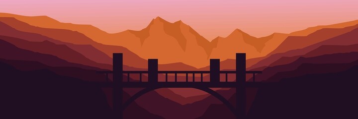 sunset mountain rock  vector illustration good for wallpaper, background, backdrop, web banner, tourism design, and design template