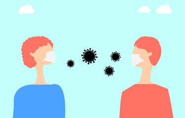 Spreading the virus through the talking, woman and man concept of pandemic