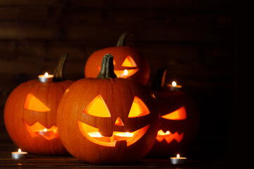 Group of Halloween Pumpkins and candles