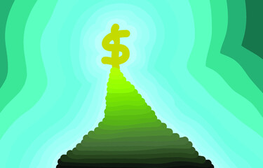 Mountain of dollars at the top, an abstraction with lines vector