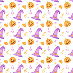 Seamless pattern of watercolor Halloween clip art
