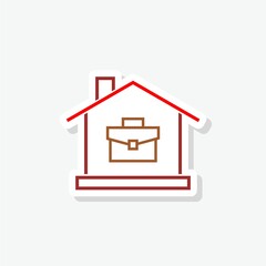 House with briefcase linear style sign sticker isolated on white background
