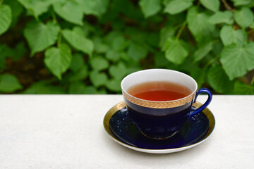 tea cup, black tea, herbal tea, blue cup, tea couple, tea ceremony, tea party, tea china, outdoor tea, cobalt blue, gold border cup