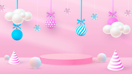 Background vector 3d blue rendering with podium and minimal new year scene, minimal product display background 3d render of geometric shape. Vector