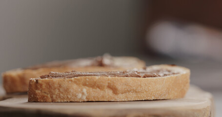 chocolate nut cream on ciabatta slice