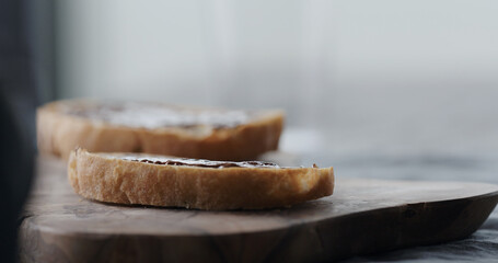 chocolate nut cream on ciabatta slice
